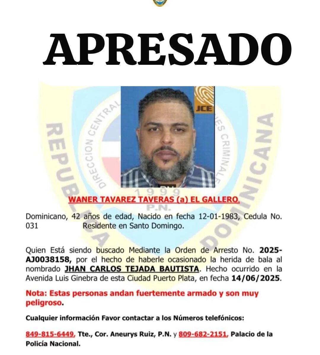 Policía Nacional informa entrega voluntaria de “El Gallero”, acusado de herir de bala a otro hombre durante conflicto social en Puerto Plata