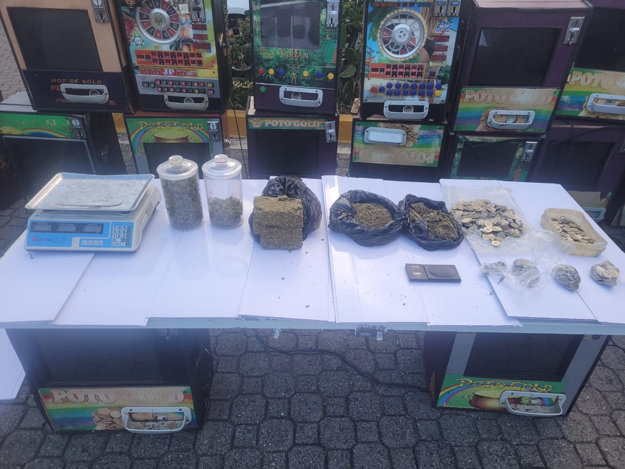 DINTEL y Ministerio Público ocupan 19 máquinas tragamonedas, drogas y balanzas durante allanamiento en Capotillo, DN