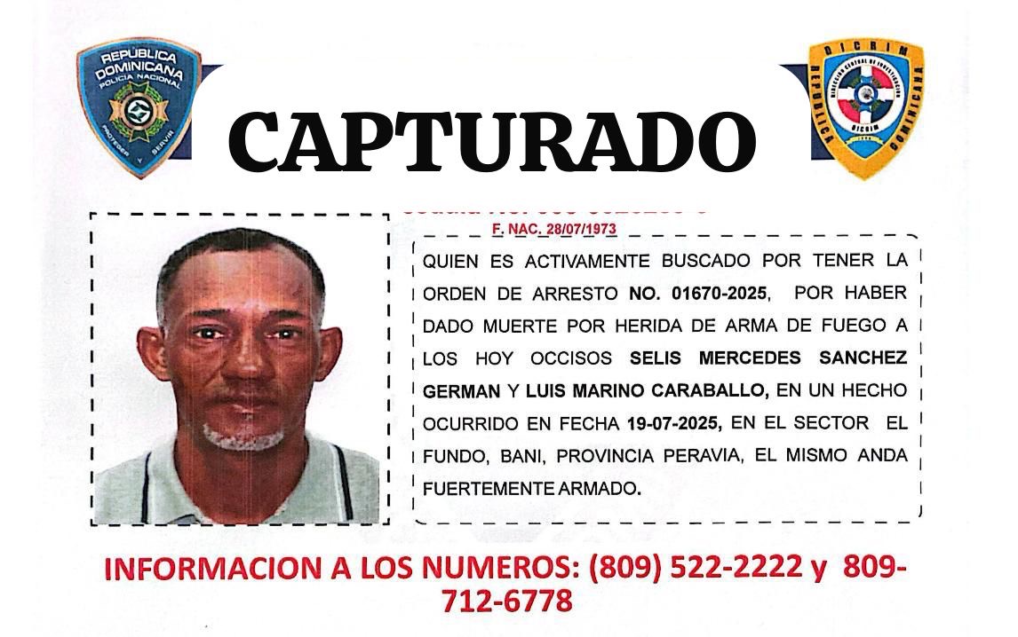 Policía Nacional captura en San Cristóbal a hombre acusado de doble homicidio en Baní