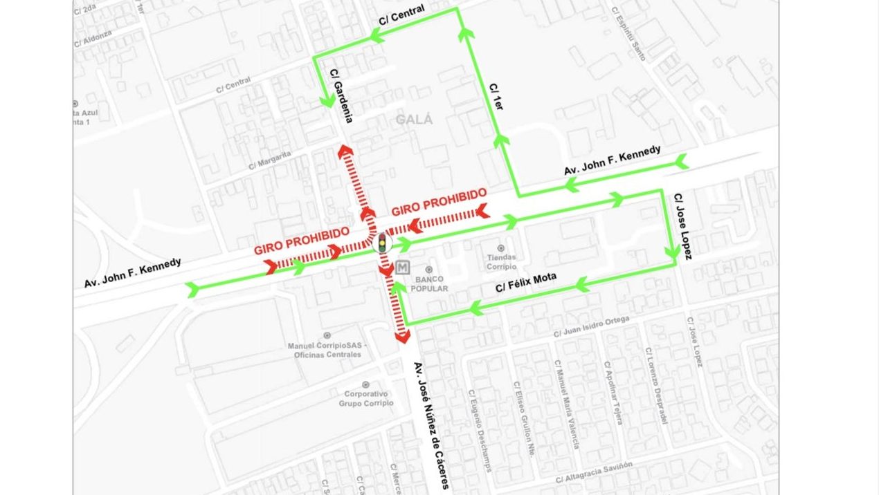 Gabinete de Transporte informa continuidad de la Fase IV de restricción de giros a la izquierda en la Av. Núñez de Cáceres con John F. Kennedy