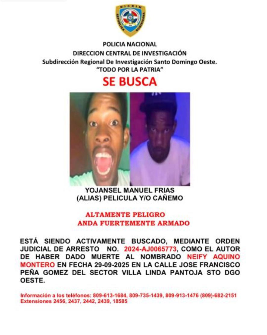 Yojansel Manuel alias “Película”, prófugo con varias órdenes de arresto por asesinatos en Pantoja, Villa Mella y robo en otra zona Yojansel Manuel alias “Película”, prófugo con varias órdenes de arresto por asesinatos en Pantoja, Villa Mella y robo en otra zona