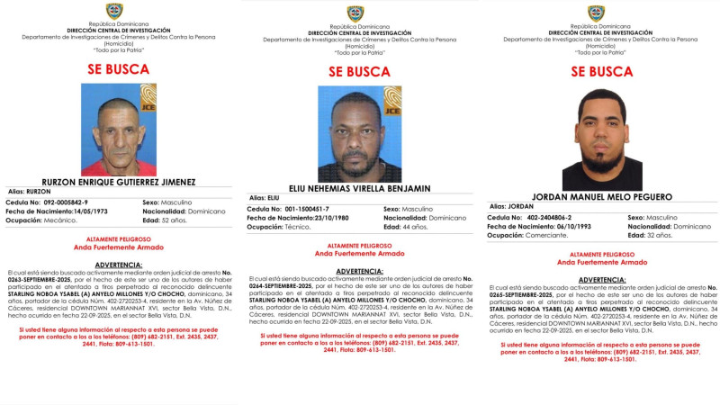 Policía Nacional identifica y activa búsqueda de tres hombres por atentado a tiros en sector Bella Vista, Distrito Nacional