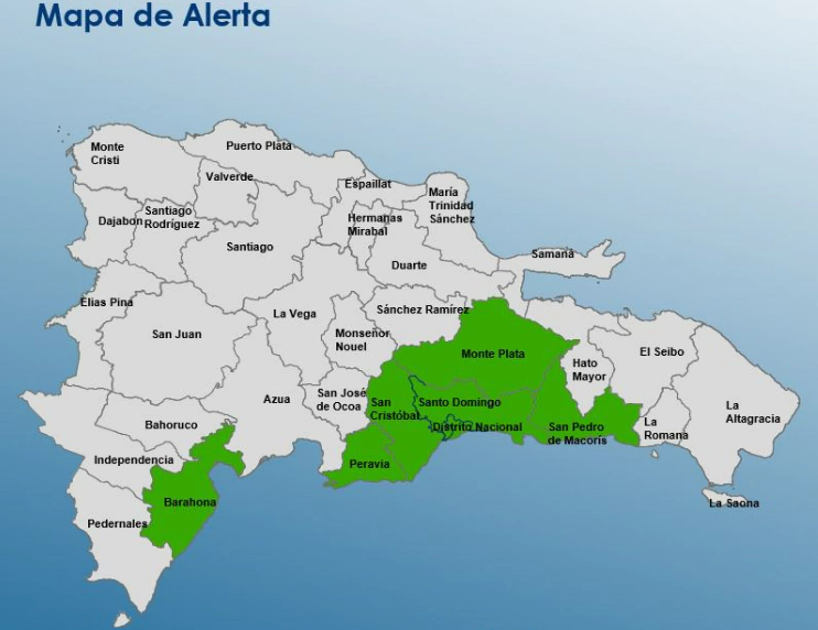 COE coloca seis provincias y al Distrito Nacional en alerta verde por incidencia de vaguada