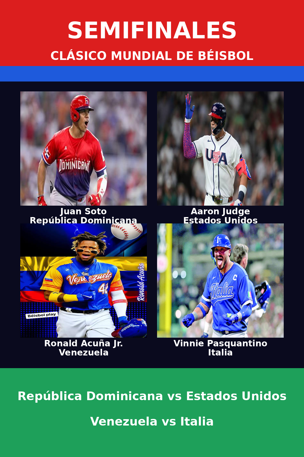 República Dominicana, Estados Unidos, Italia y Venezuela avanzan a semifinales del Clásico