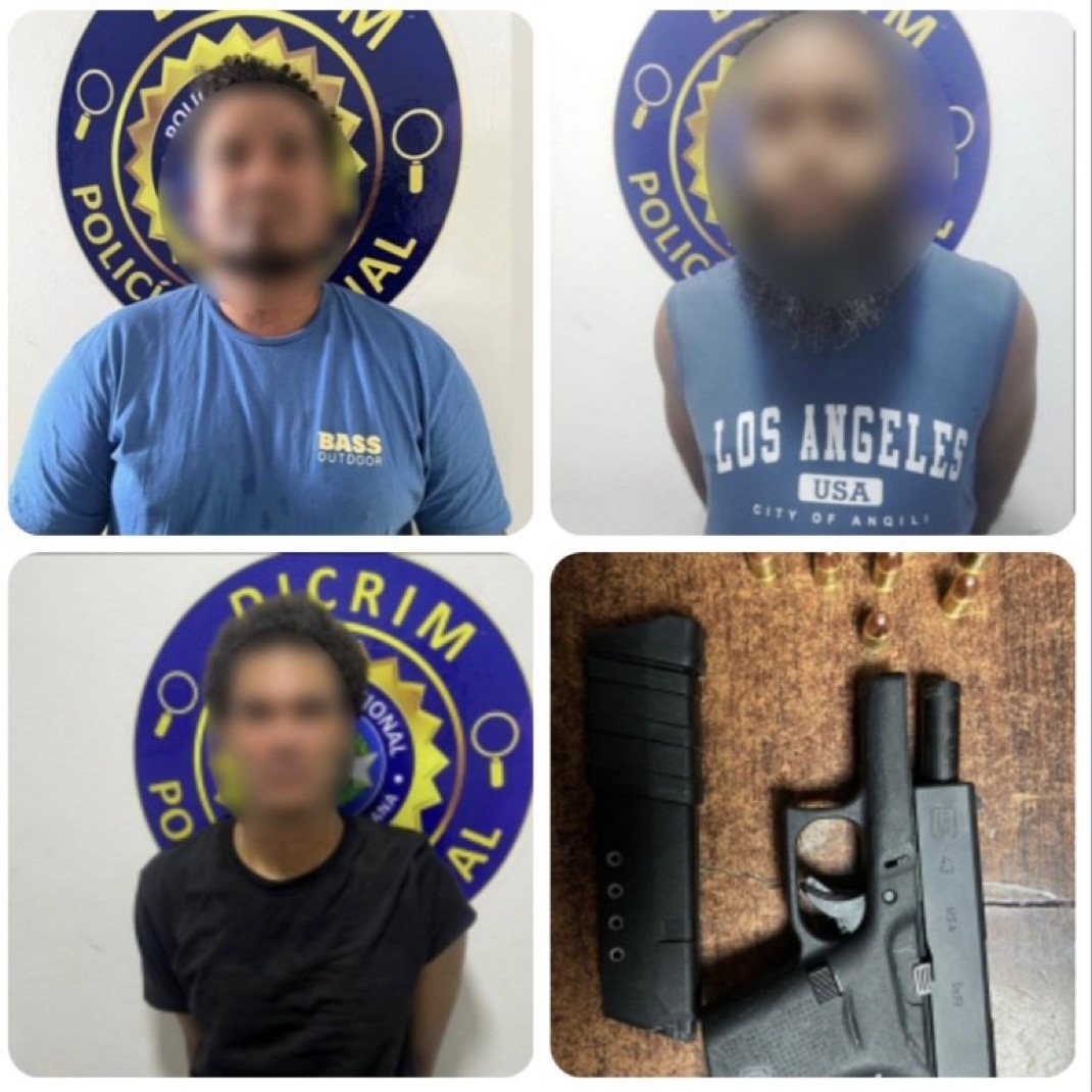 PN arresta 3 por asalto agravado en Puñal, Santiago; ocupan arma ilegal