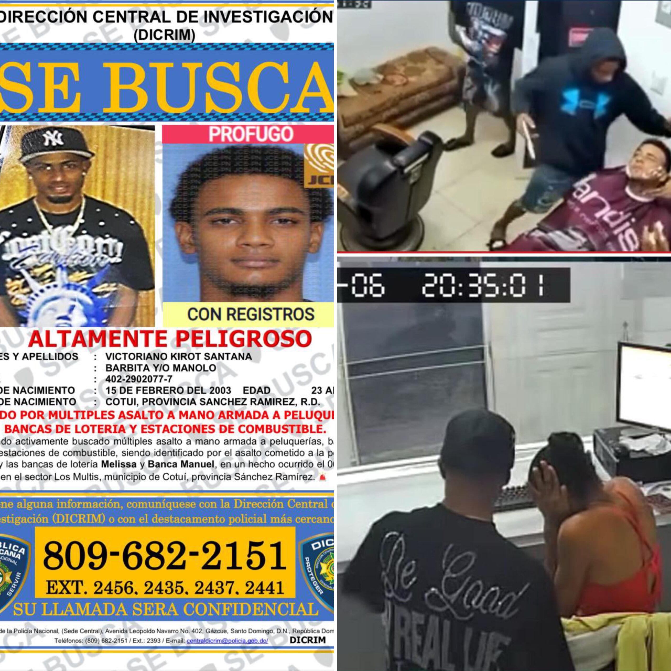 Policía identifica y persigue a uno de los asaltantes captados en video durante atracos a barbería y bancas de lotería en Cotuí.