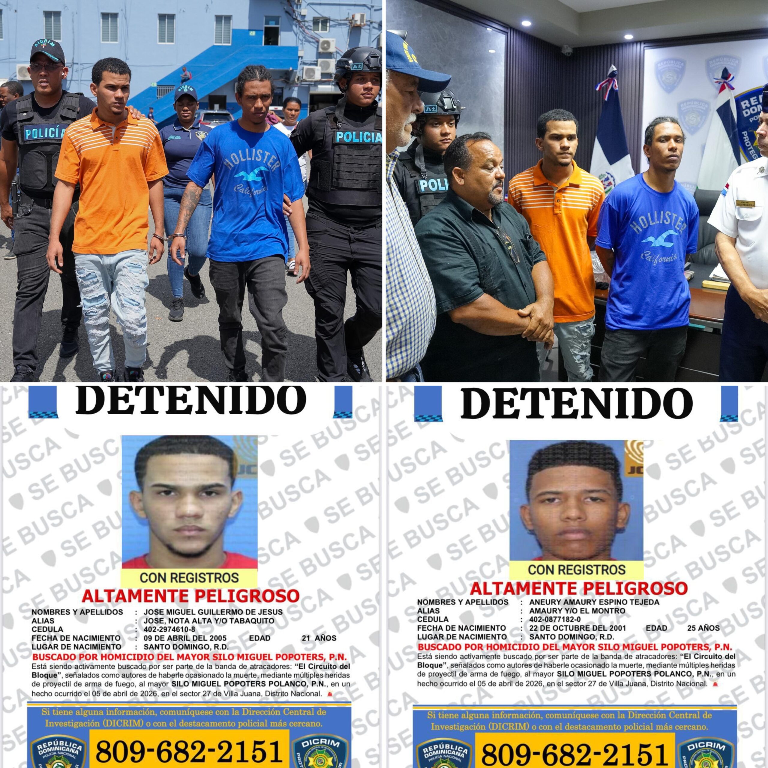 Se entregan a la Policía Nacional otros dos antisociales vinculados a muerte de mayor de la institución en Villa Juana, DN.