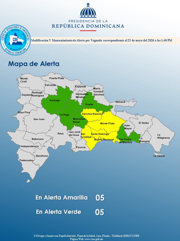 COE eleva a 10 las provincias en alerta por incidencia de vaguada