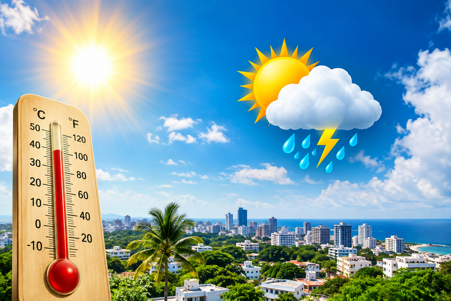Cielo mayormente soleado y temperaturas elevadas; se esperan aguaceros aislados en la tarde
