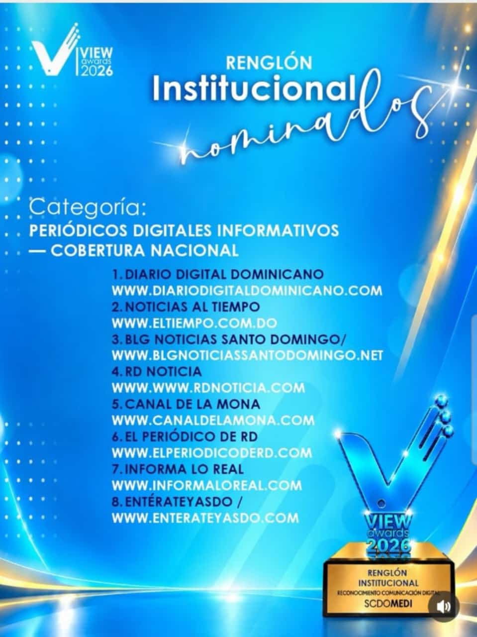 EnterateYaSDO es nominado a los VIEW Awards 2026 en la categoría de periódicos digitales informativos de cobertura nacional