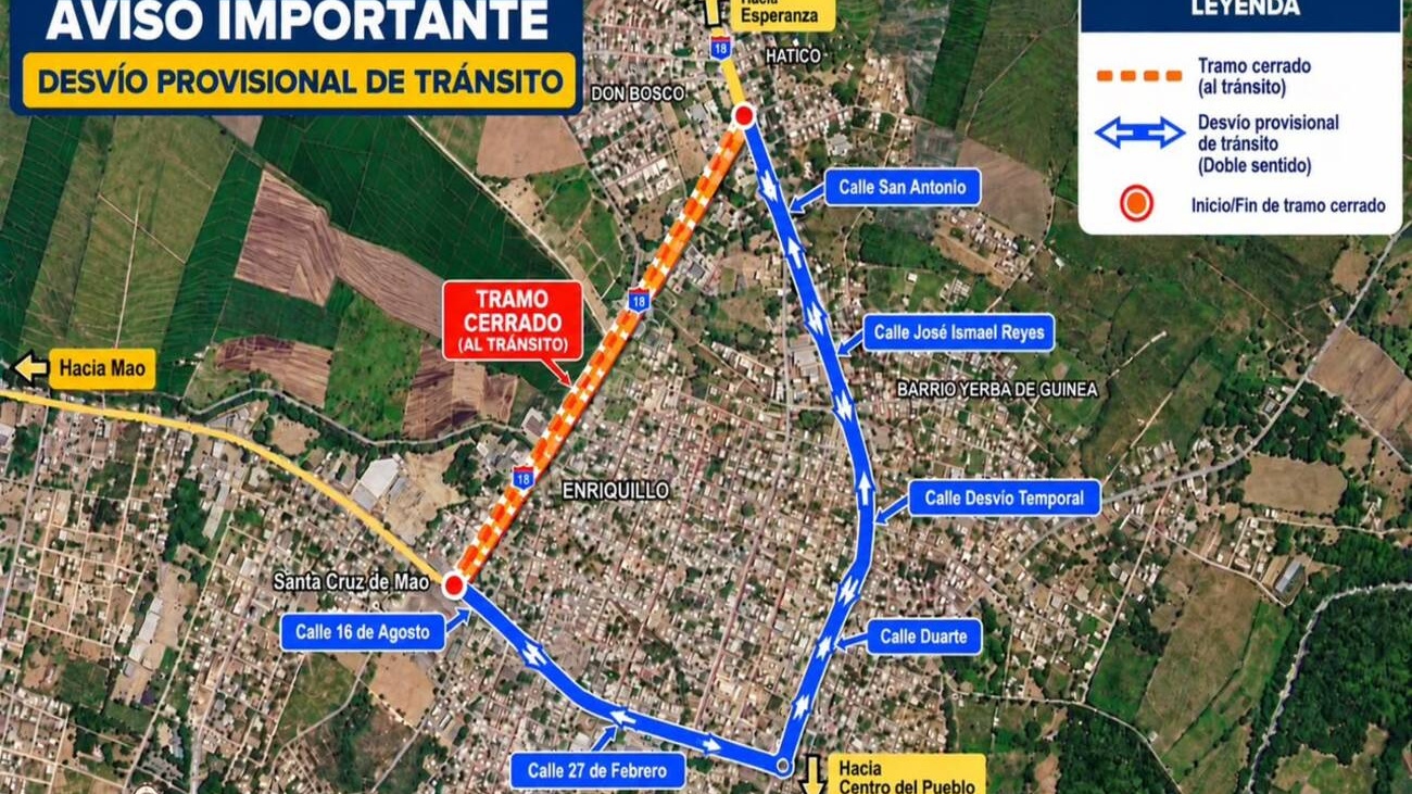 MOPC anuncia desvío temporal del tránsito en la avenida Benito Monción de Mao